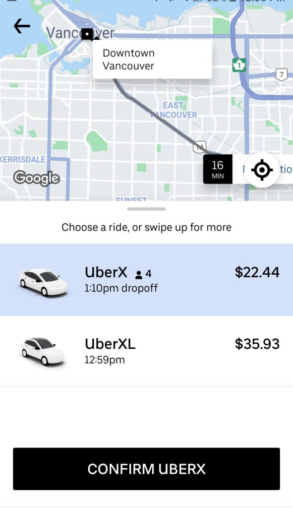 Uber Ridesharing Vancouver Rate