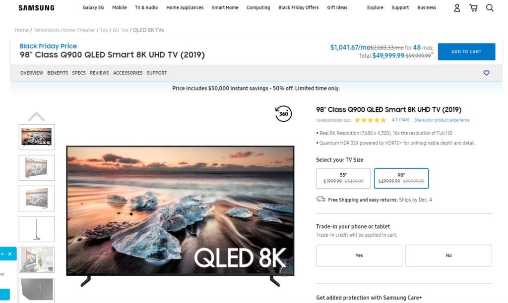 Samsung 98 inch Q900 QLED Smart 8K UHD TV